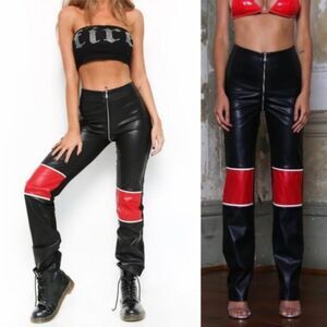 I.AM.GIA Hendrix Black Red Faux Vegan Leather Full Zip Pants Size M